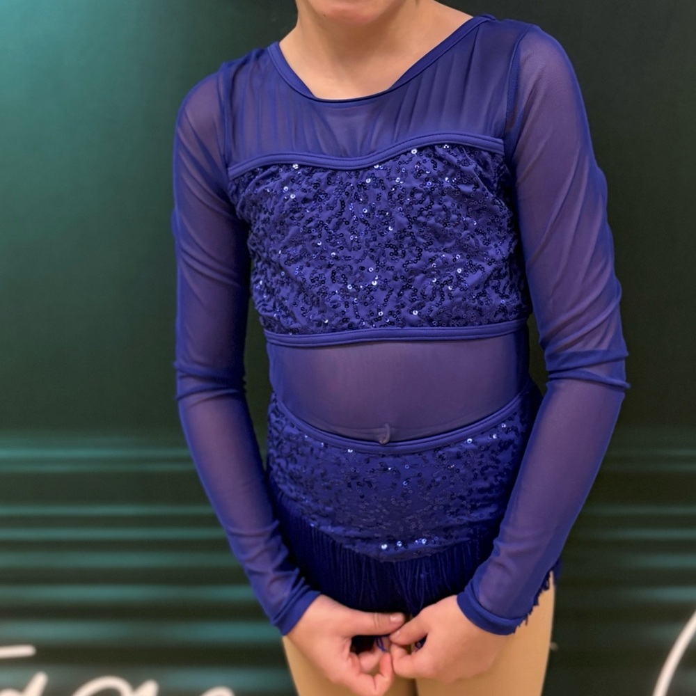 Weissman Blue Dance Costume with Mesh Detail